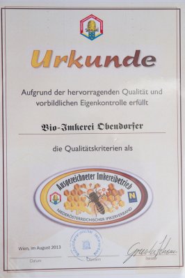Urkunde Ausgezeichneter Imkereibetrieb