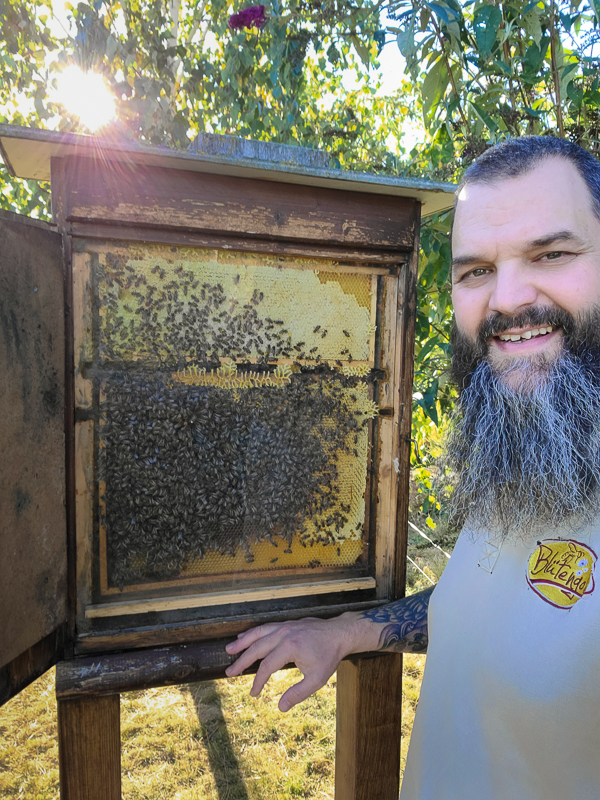 Imkermeister Franz Obendorfer mit Bienenschaukasten